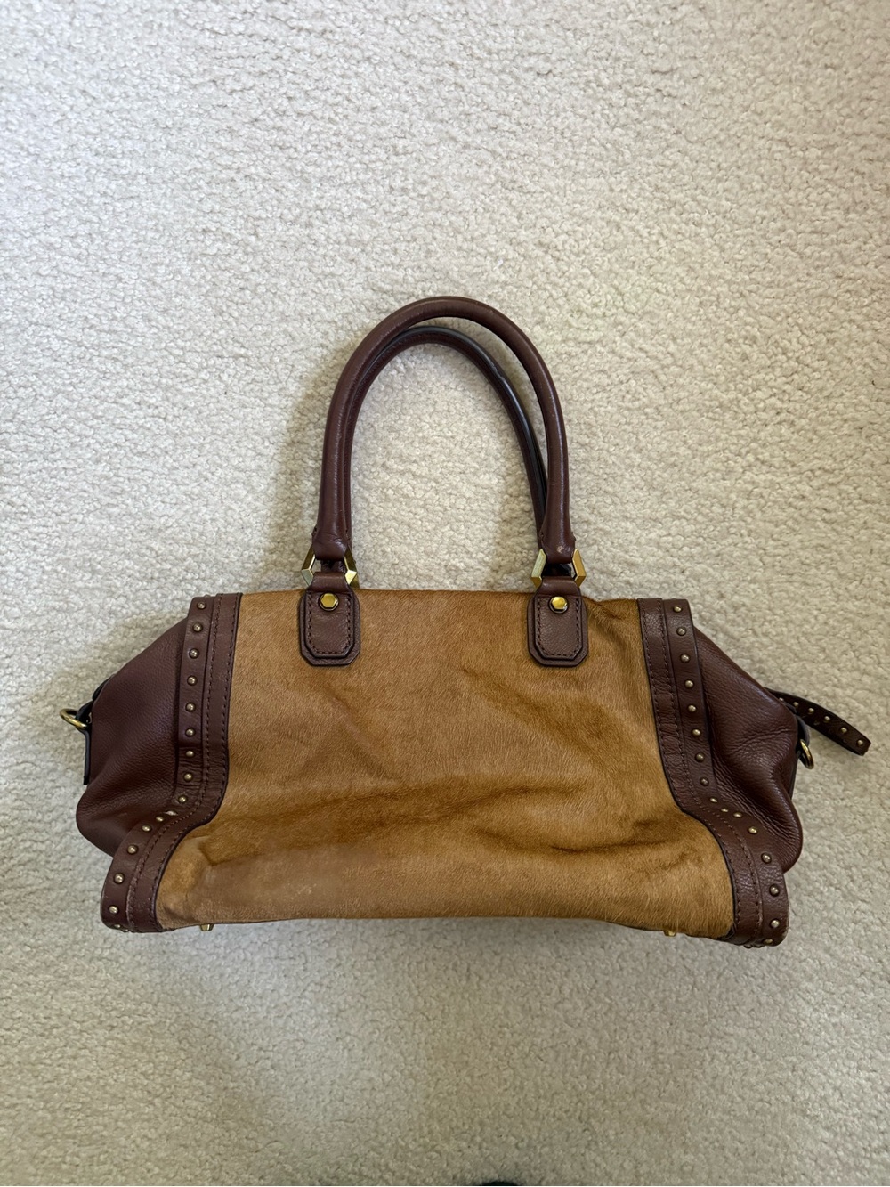 Oryany Brenda studded calf-hair satchel bag